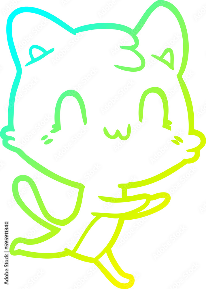 cold gradient line drawing of a cartoon happy cat cold gradient line drawing of a cartoon happy cat