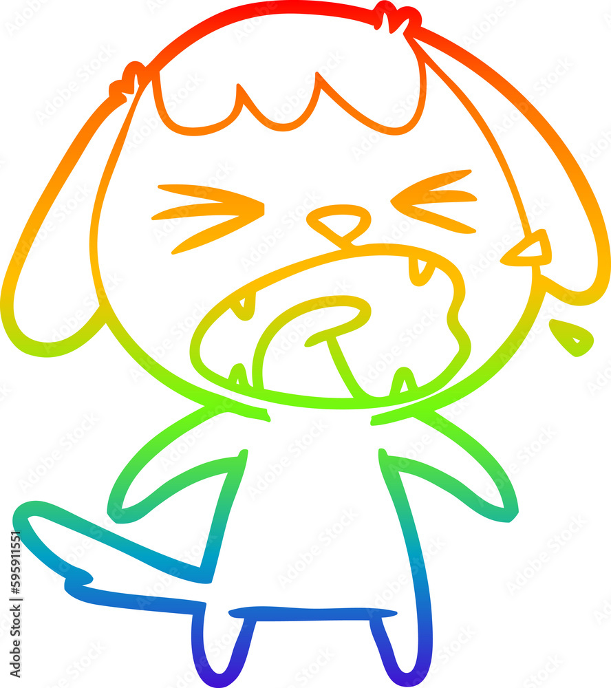 rainbow gradient line drawing of a cute cartoon dog barking