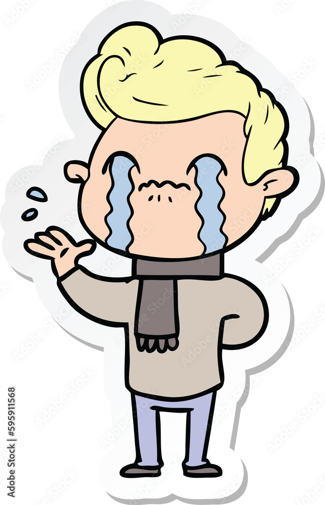 sticker of a cartoon man crying