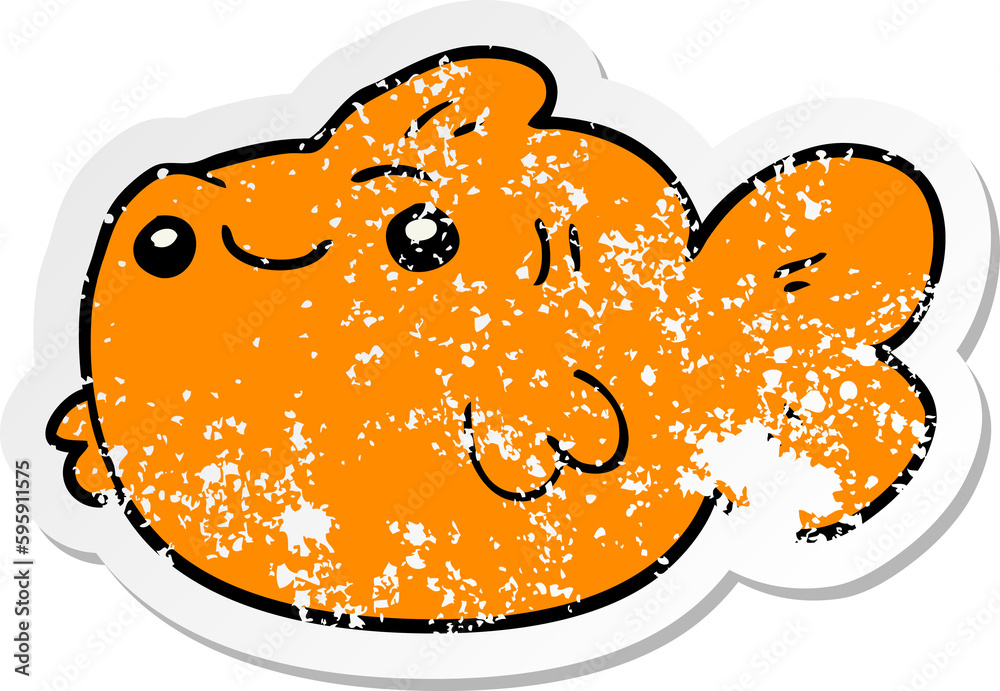 distressed sticker of a cartoon fish distressed sticker of a cartoon fish