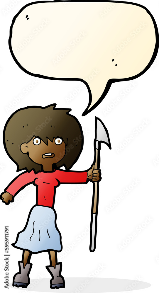 cartoon woman with harpoon with speech bubble cartoon woman with harpoon with speech bubble