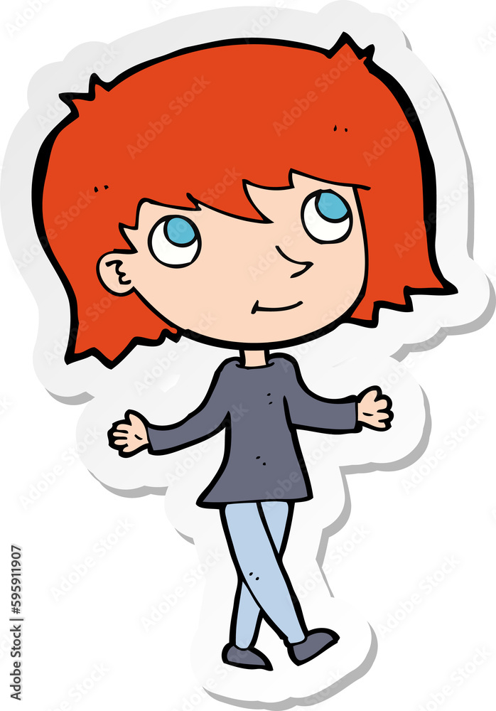 sticker of a cartoon girl with no worries sticker of a cartoon girl with no worries