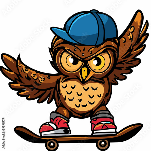 Skateboarding owl, vector art