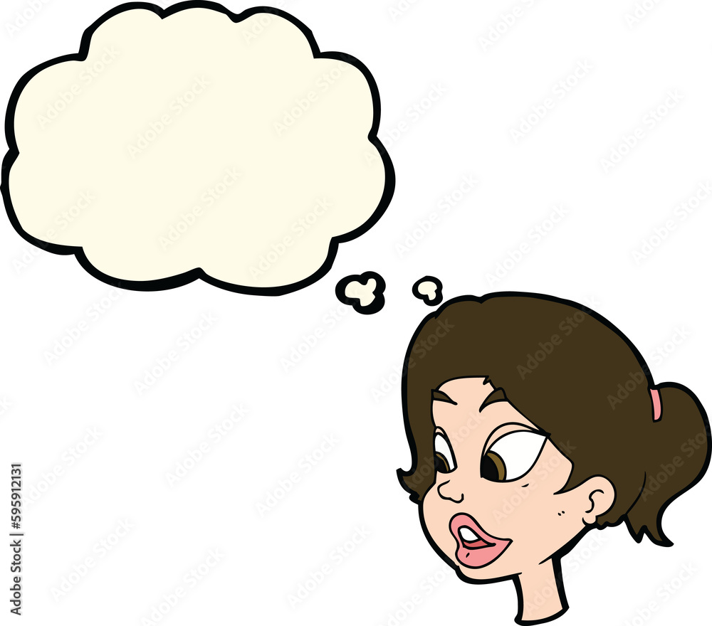 cartoon friendly woman with thought bubble cartoon friendly woman with thought bubble