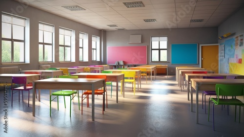 School classroom empty colorful positive. AI generated © ArtStage