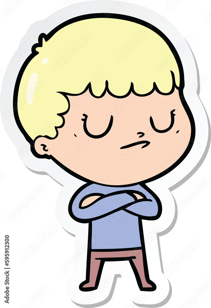 sticker of a cartoon grumpy boy sticker of a cartoon grumpy boy