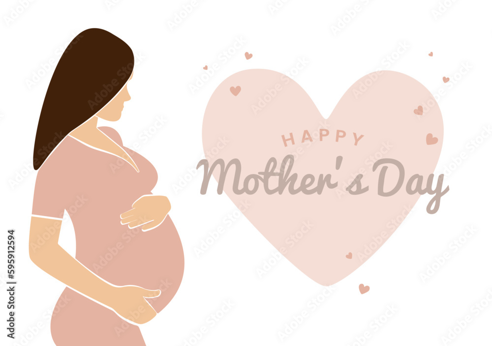 Happy mother's day card. Pregnant woman. Mother's care. Concept of pregnancy and motherhood. Design for greeting card, poster, web or print. Faceless vector on white background. Happy mother's day card. Pregnant woman. Mother's care. Concept of pregnancy and motherhood. Design for greeting card, poster, web or print. Faceless vector on white background.