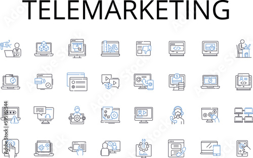 Telemarketing line icons collection. Cold calling, Ph sales, Direct selling, Sales pitching, Business promotion, Marketing outreach, Lead generation vector and linear illustration. Customer