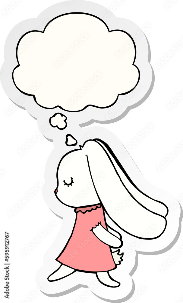 cute cartoon rabbit with thought bubble as a printed sticker cute cartoon rabbit with thought bubble as a printed sticker