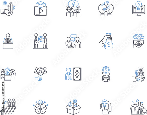Dedication line icons collection. Commitment, Perseverance, Loyalty, Tenacity, Hardworking, Focused, Devotion vector and linear illustration. Resilience,Diligence,Discipline outline signs set