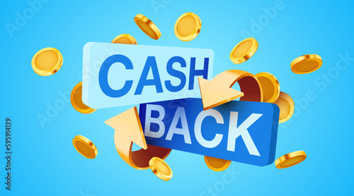 Cashback icon isolated on blue background. Cashback or money back label.