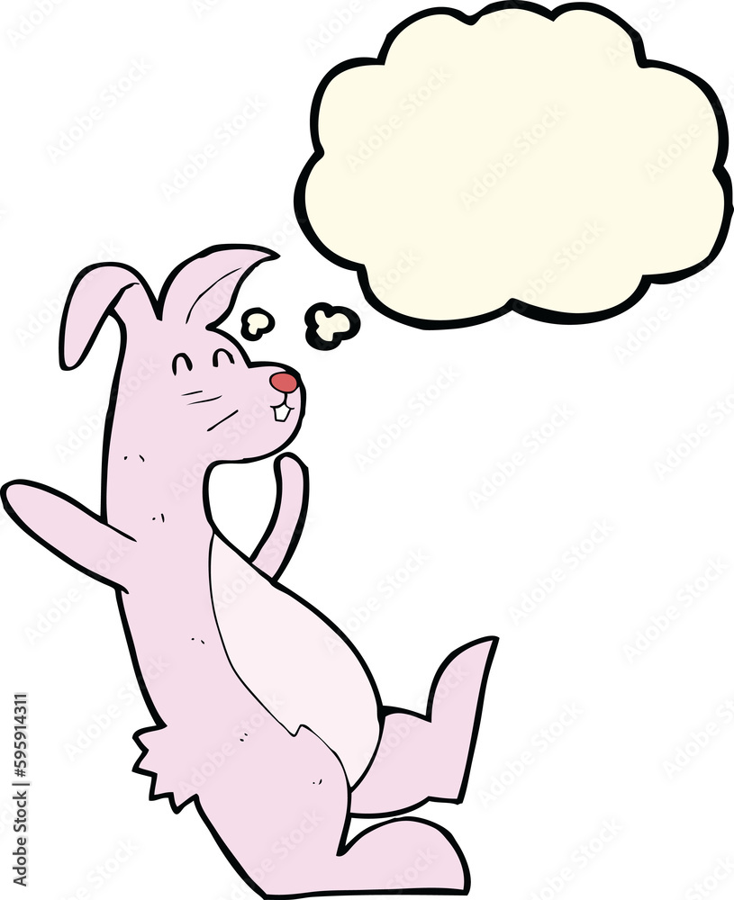 cartoon pink bunny with thought bubble