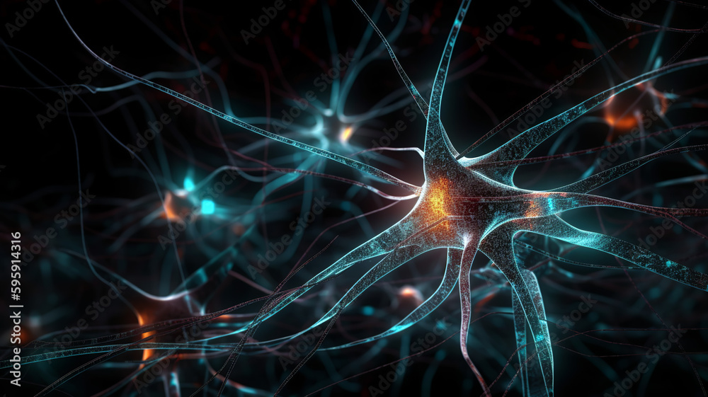 Neuron cells system - 3D rendered image of Neuron cell network, Generative AI Neuron cells system - 3D rendered image of Neuron cell network, Generative AI