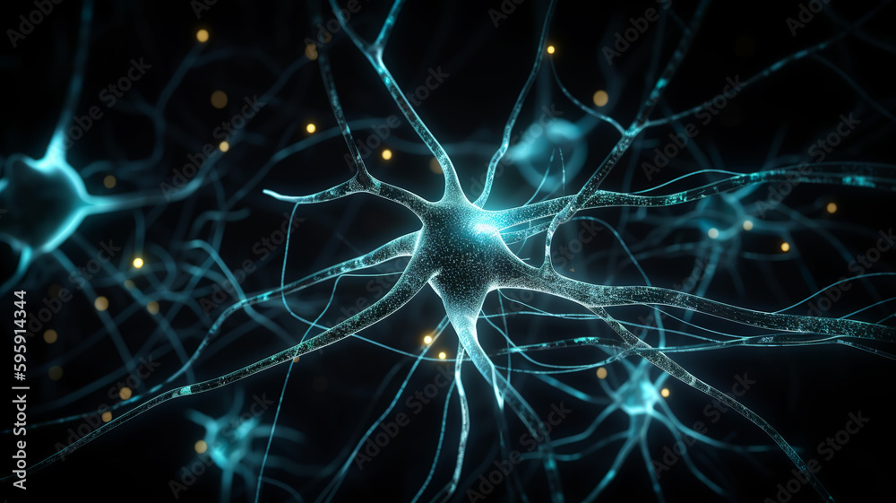 Neuron cells system - 3D rendered image of Neuron cell network, Generative AI Neuron cells system - 3D rendered image of Neuron cell network, Generative AI