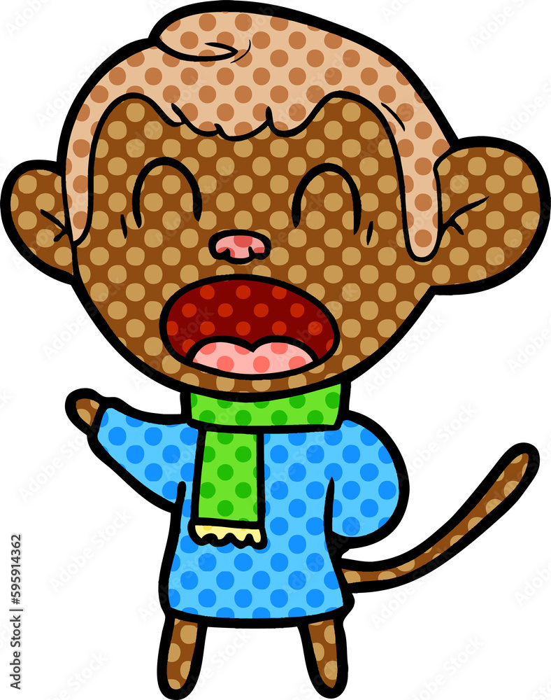 shouting cartoon monkey wearing scarf shouting cartoon monkey wearing scarf