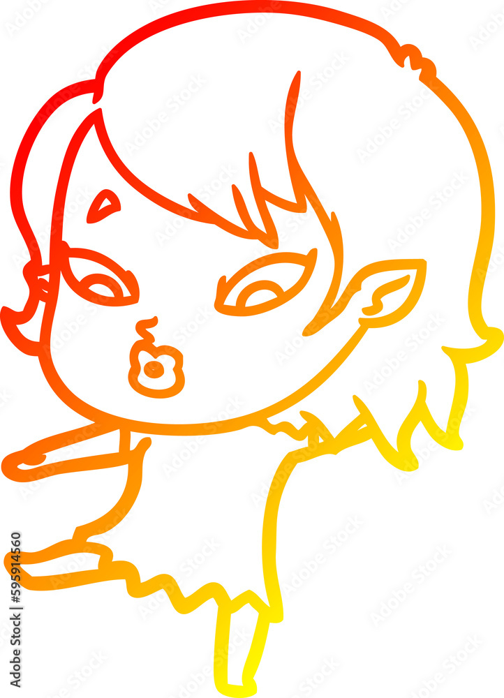 warm gradient line drawing of a cute cartoon vampire girl warm gradient line drawing of a cute cartoon vampire girl