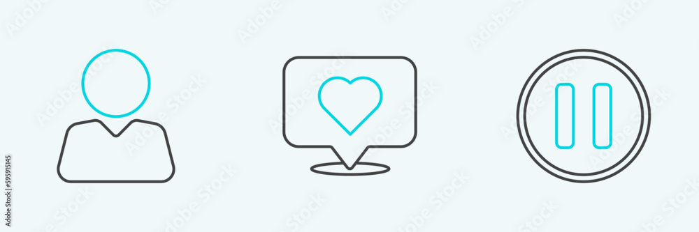 Set line Pause button, Add friend and Like and heart icon. Vector Set line Pause button, Add friend and Like and heart icon. Vector