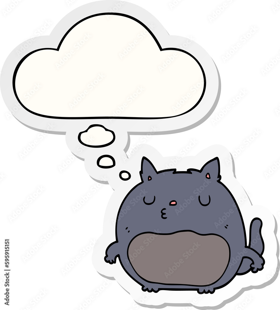 cartoon cat with thought bubble as a printed sticker cartoon cat with thought bubble as a printed sticker