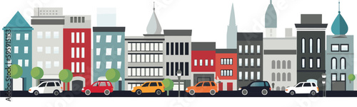 City street with set of buildings vector illustration