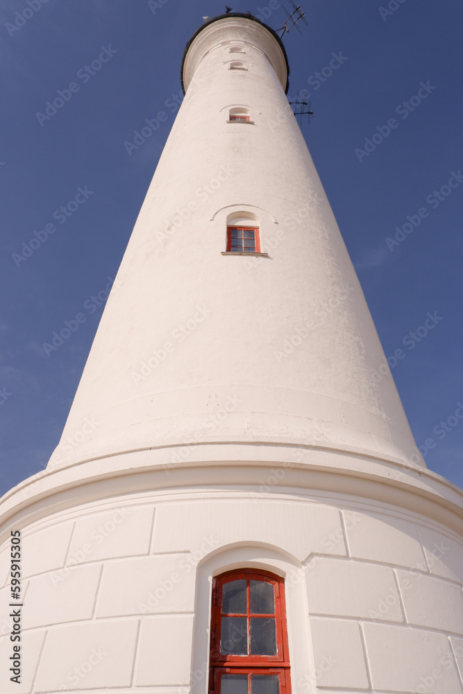 Historic Lyngvig lighthouse in Jutland, North Sea coast in Denmark. The famous Nørre Lyngvig Lighthouse