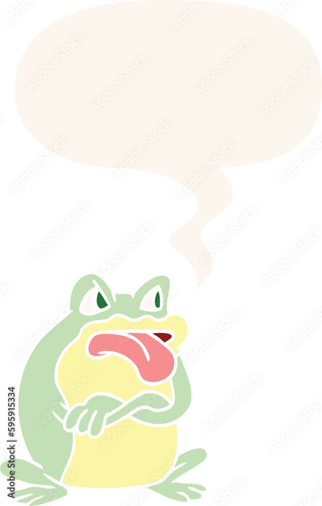 grumpy cartoon frog with speech bubble in retro style grumpy cartoon frog with speech bubble in retro style