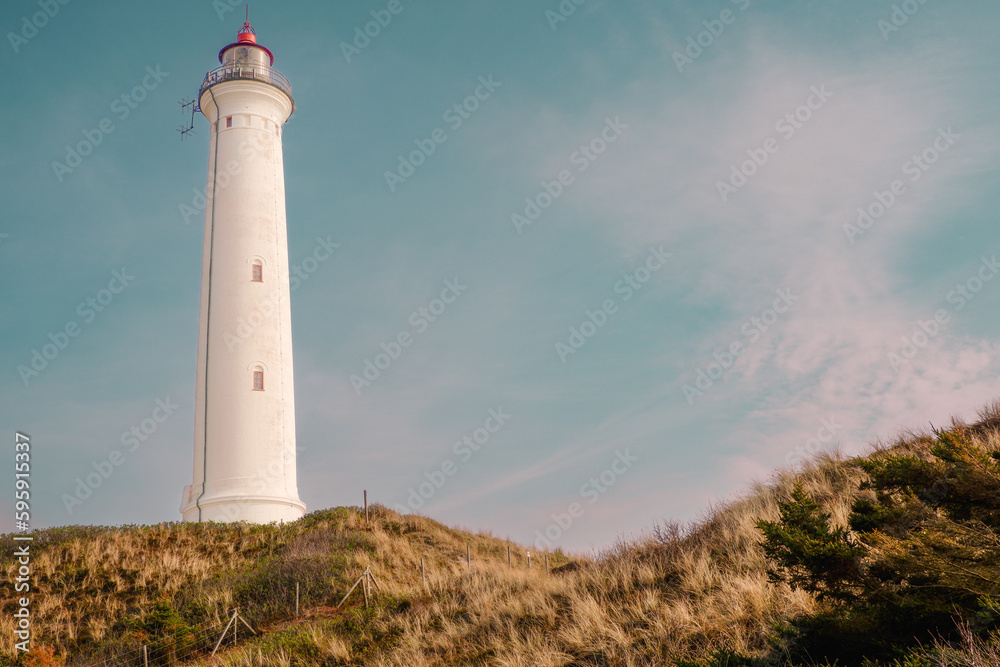 A Lighthouse on the Dunes of Northern Denmark at Lyngvig Fyr.