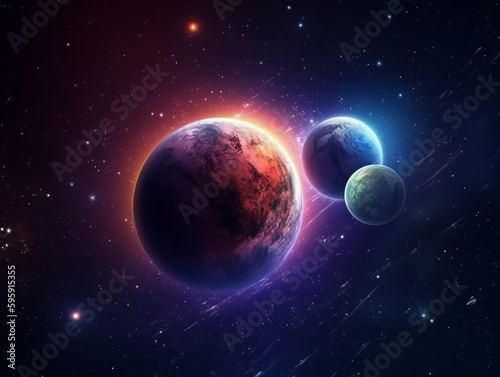 space background with planet and galaxy © AhmadSoleh