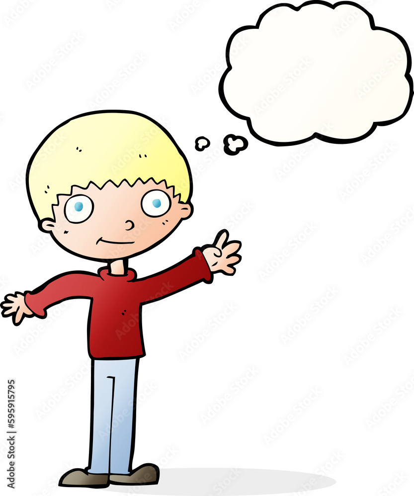 cartoon happy waving boy with thought bubble cartoon happy waving boy with thought bubble