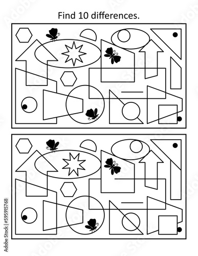 Abstract difference game. Spot 10 differences between two pictures.
