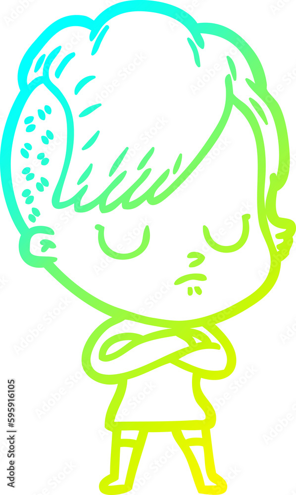cold gradient line drawing of a cartoon woman cold gradient line drawing of a cartoon woman