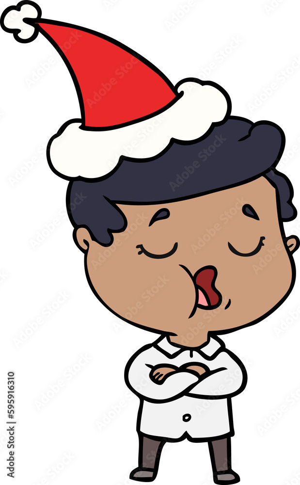 hand drawn line drawing of a man talking wearing santa hat hand drawn line drawing of a man talking wearing santa hat