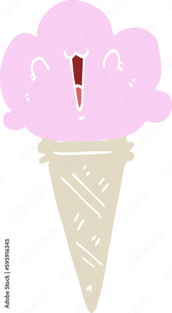 flat color style cartoon ice cream with face