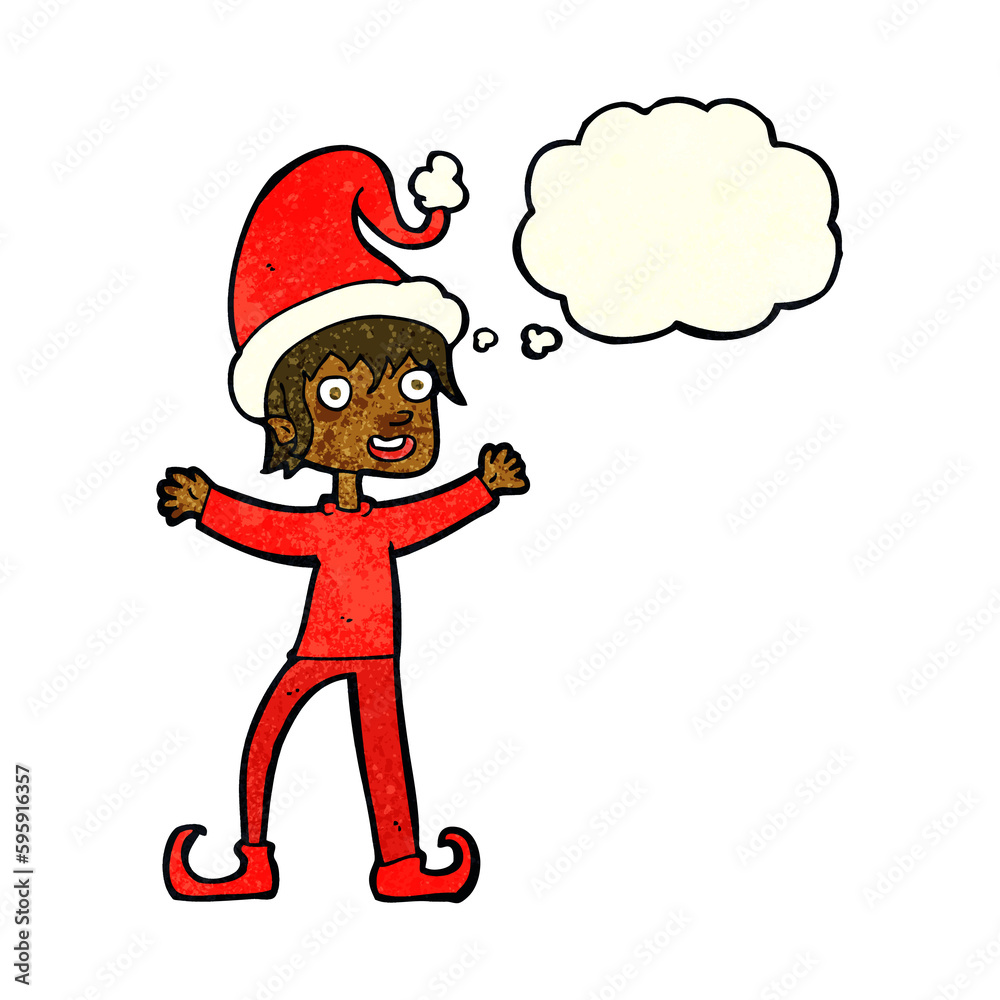 cartoon excited christmas elf with thought bubble cartoon excited christmas elf with thought bubble