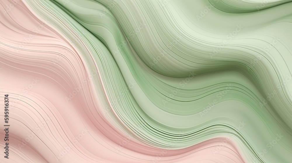 Soft Waves: A Calming Abstract Design Featuring Gently Undulating Waves of Complementary Soft Pink and Light Green - generative ai Soft Waves: A Calming Abstract Design Featuring Gently Undulating Waves of Complementary Soft Pink and Light Green - generative ai