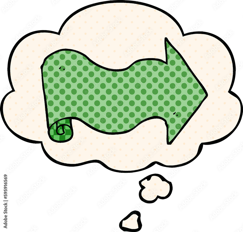 cartoon arrow with thought bubble in comic book style cartoon arrow with thought bubble in comic book style