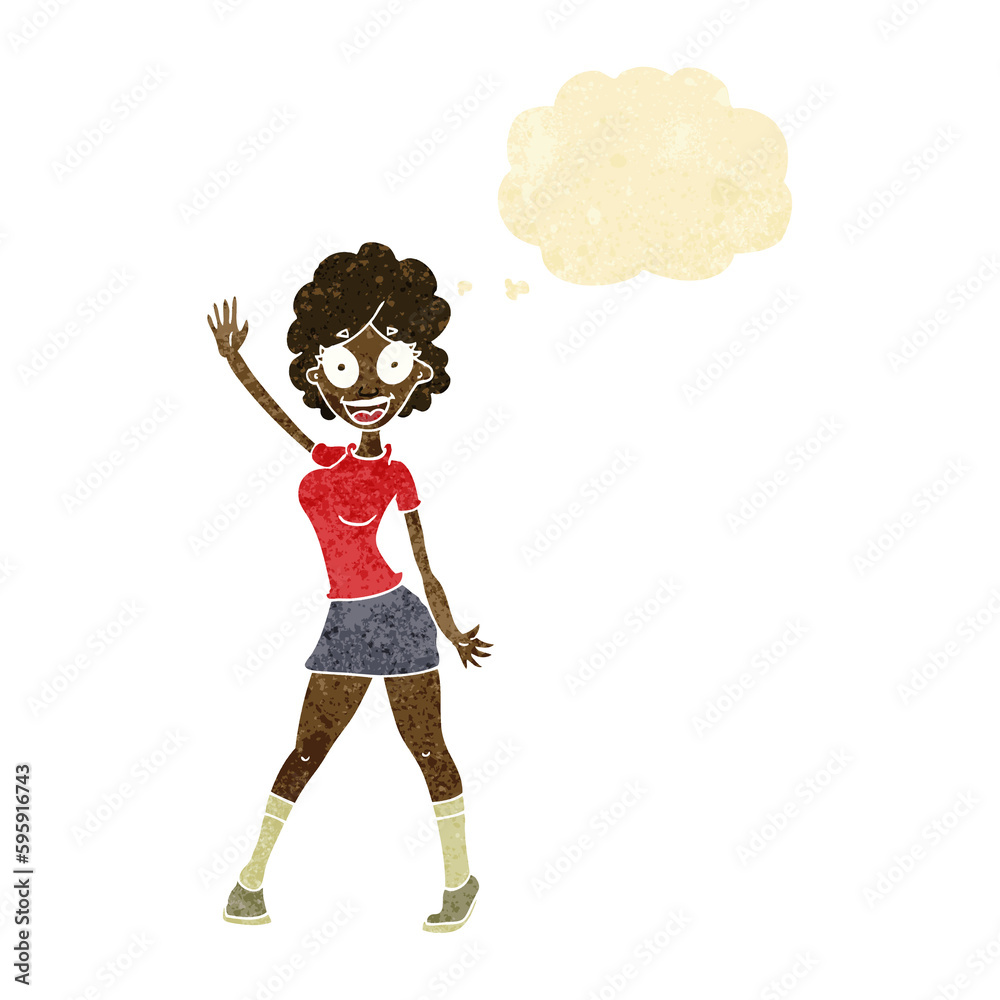 cartoon woman dancing with thought bubble cartoon woman dancing with thought bubble