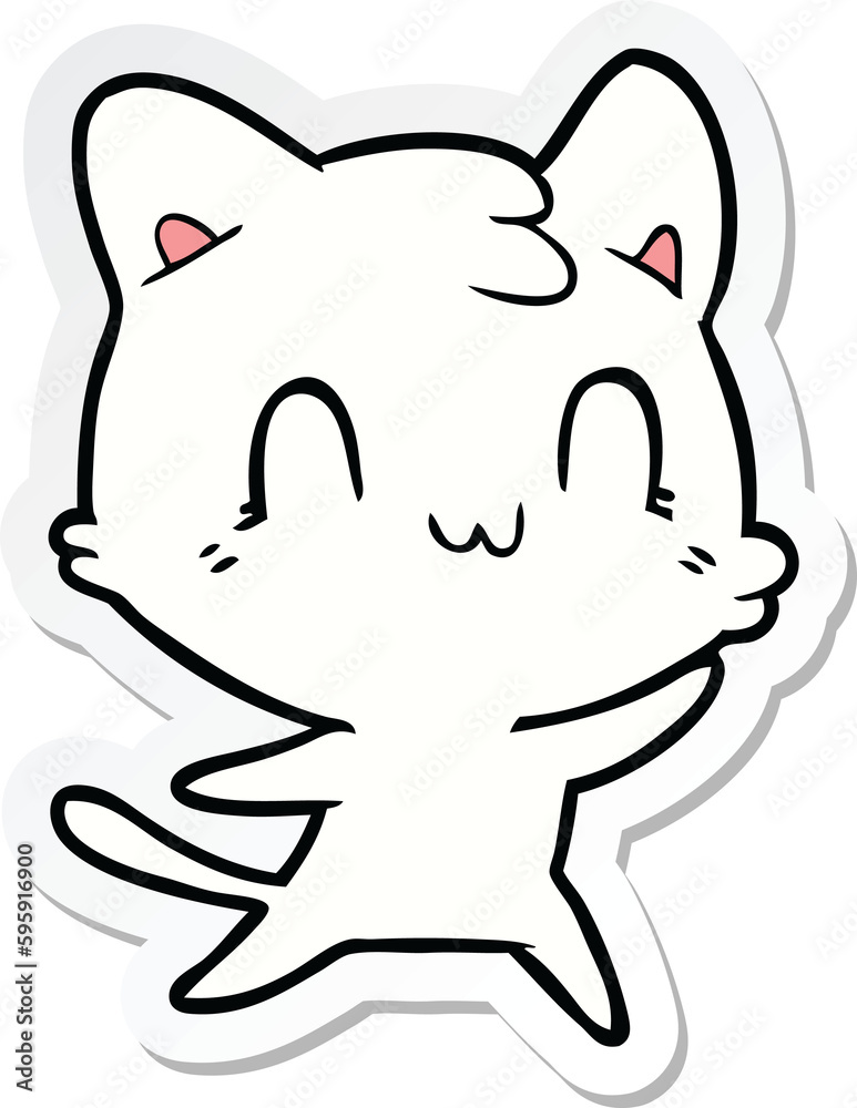 sticker of a cartoon happy cat sticker of a cartoon happy cat
