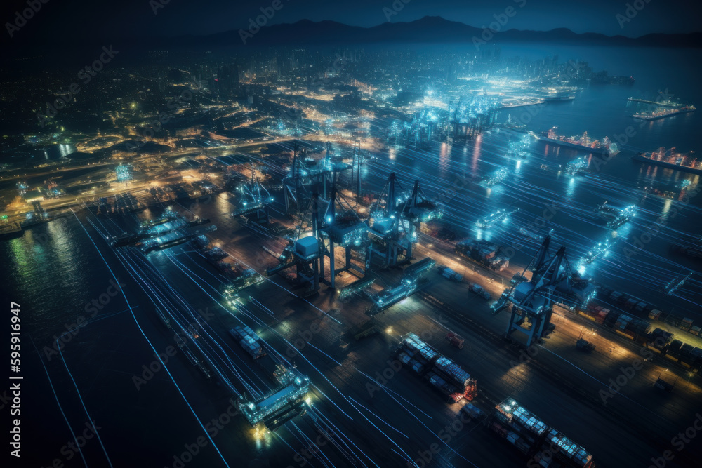 Fototapeta premium Smart port, cargo loading. Illustration Generative AI