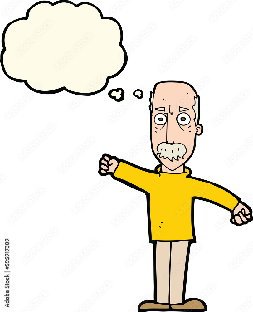 cartoon angry old man with thought bubble