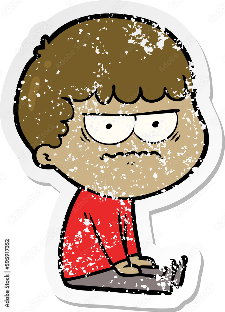 distressed sticker of a cartoon annoyed man distressed sticker of a cartoon annoyed man