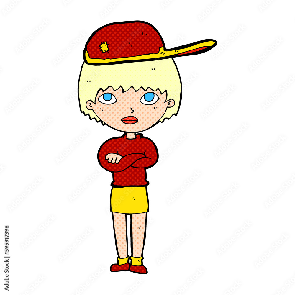 cartoon woman wearing cap