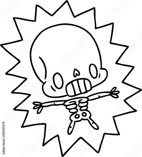 line drawing illustration kawaii electrocuted skeleton