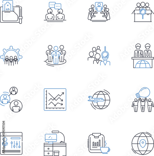 Social business line icons collection. Collaboration, Community, Empowerment, Engagement, Innovation, Impact, Responsibility vector and linear illustration. Inclusion,Sustainability,Entrepreneurship