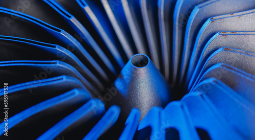 Closeup detail of turbine of energy power plant generation station. 