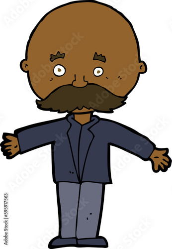 cartoon bald man with open arms