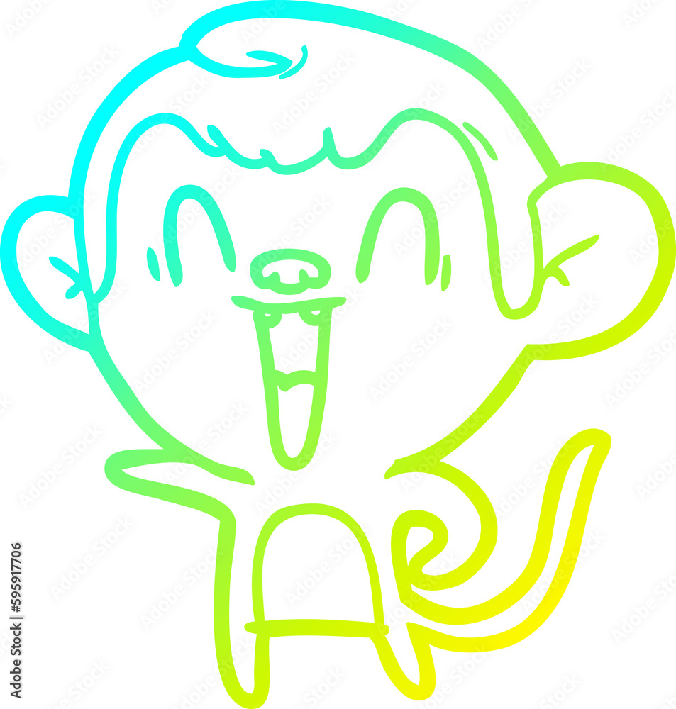 cold gradient line drawing of a cartoon laughing monkey cold gradient line drawing of a cartoon laughing monkey