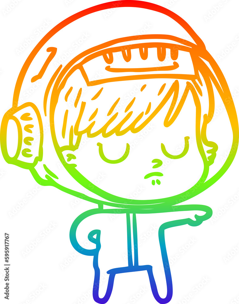 rainbow gradient line drawing of a cartoon astronaut woman rainbow gradient line drawing of a cartoon astronaut woman