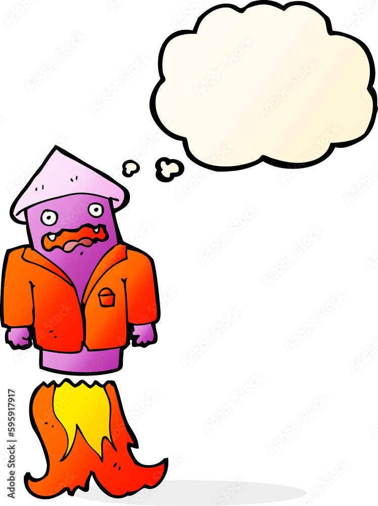cartoon firework in business suit with thought bubble