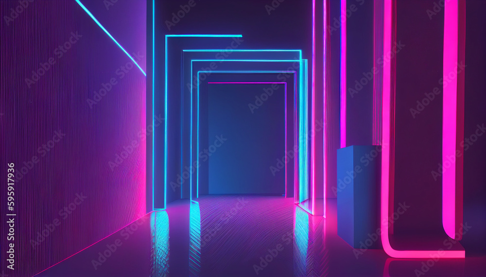 Abstract Geometric Background with Pink and Blue Neon Lines Glowing in the Dark (Generative AI) Abstract Geometric Background with Pink and Blue Neon Lines Glowing in the Dark (Generative AI)