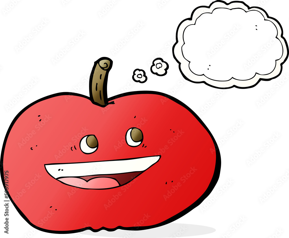 Obraz premium cartoon happy apple with thought bubble